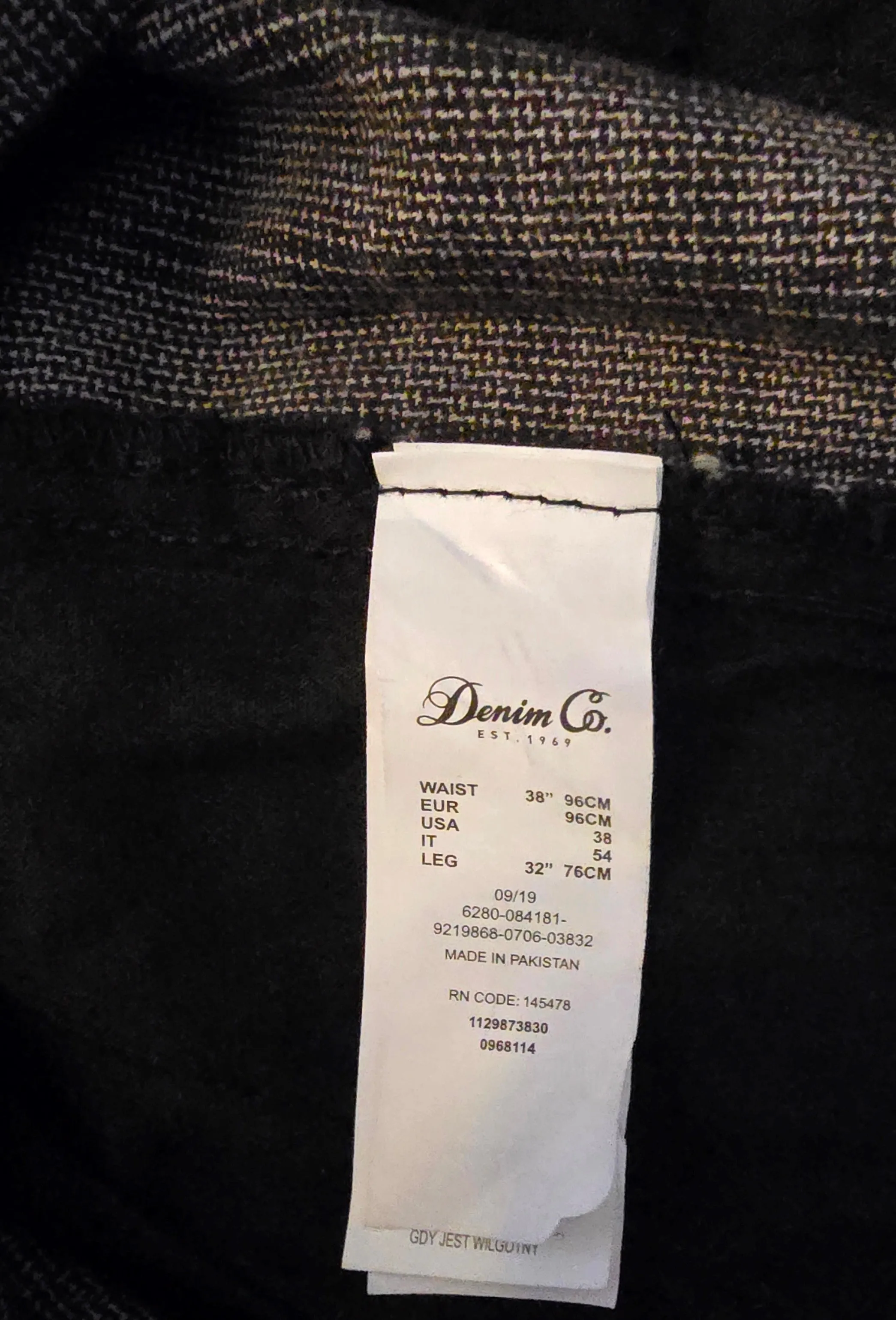Denim & Co Men’s Stretch Grey Check Chinos W38/L32