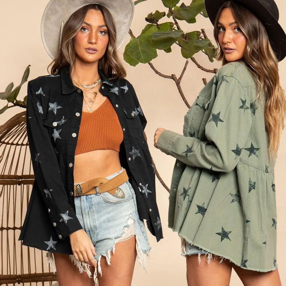 Denim Jacket  Vintage Green Jean Coat Streetwear Long Sleeve  Clothing