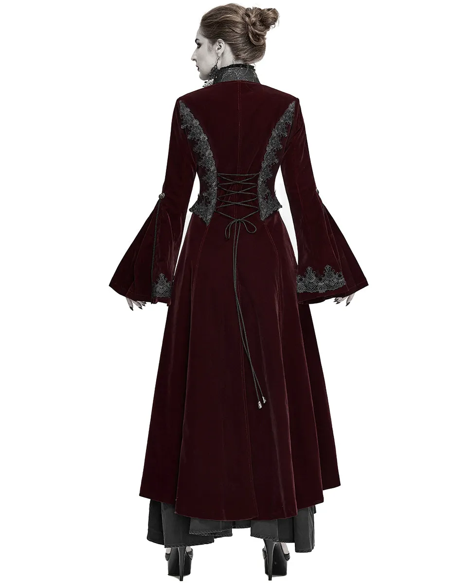 Devil Fashion Death Of Seasons Womens Long Gothic Coat - Red Velvet