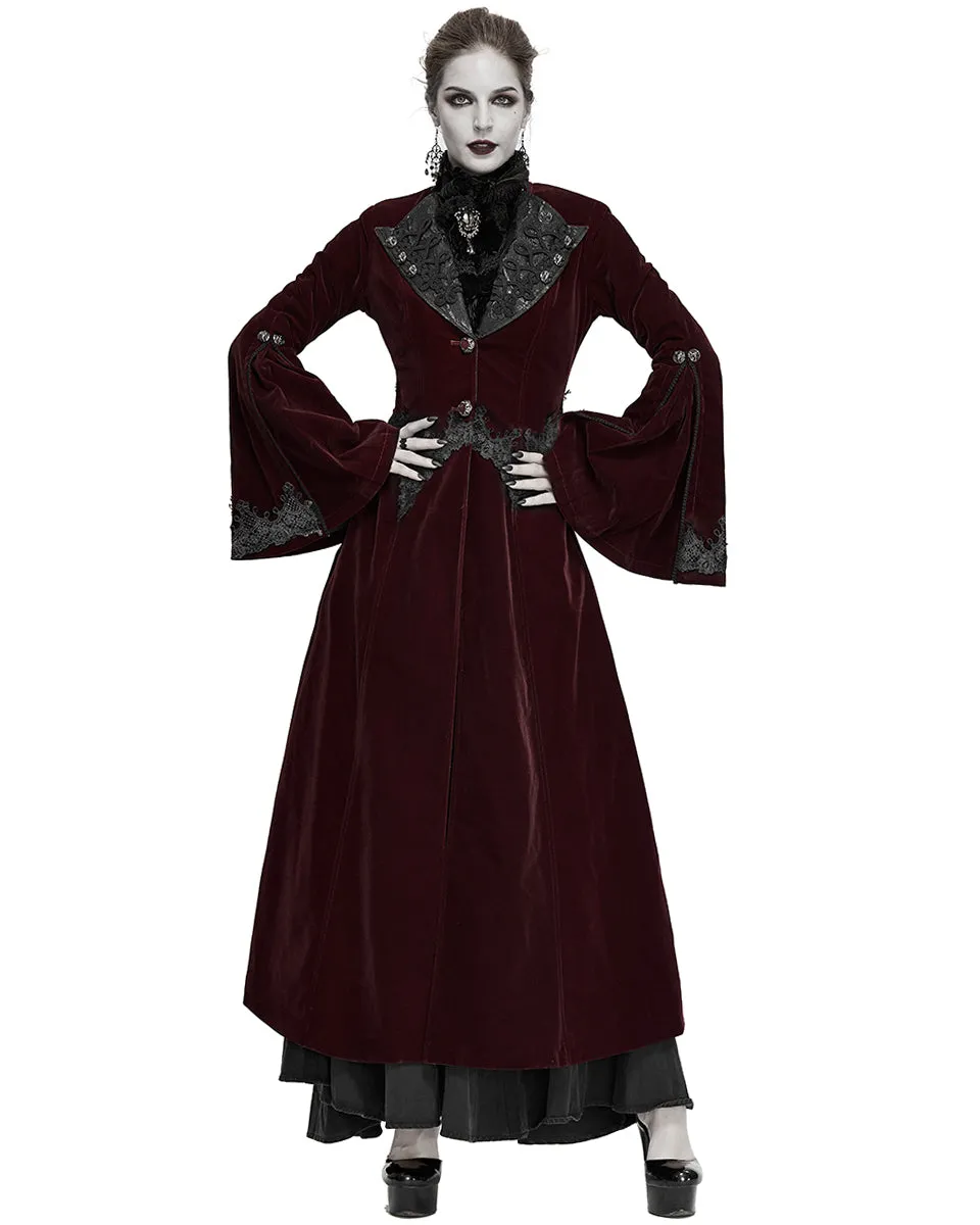Devil Fashion Death Of Seasons Womens Long Gothic Coat - Red Velvet
