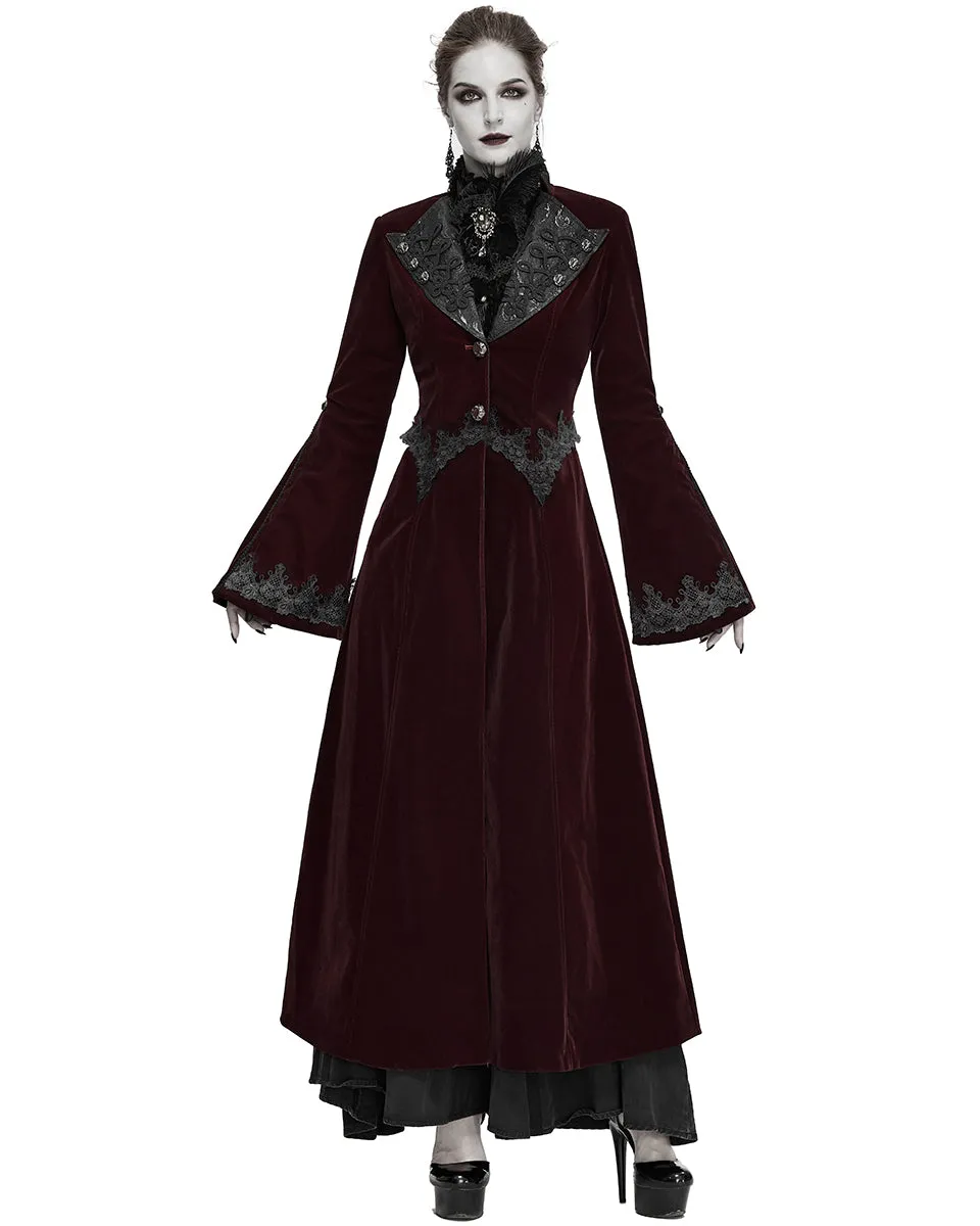 Devil Fashion Death Of Seasons Womens Long Gothic Coat - Red Velvet