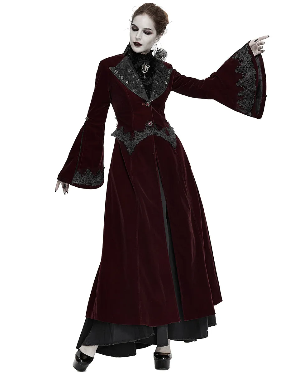 Devil Fashion Death Of Seasons Womens Long Gothic Coat - Red Velvet