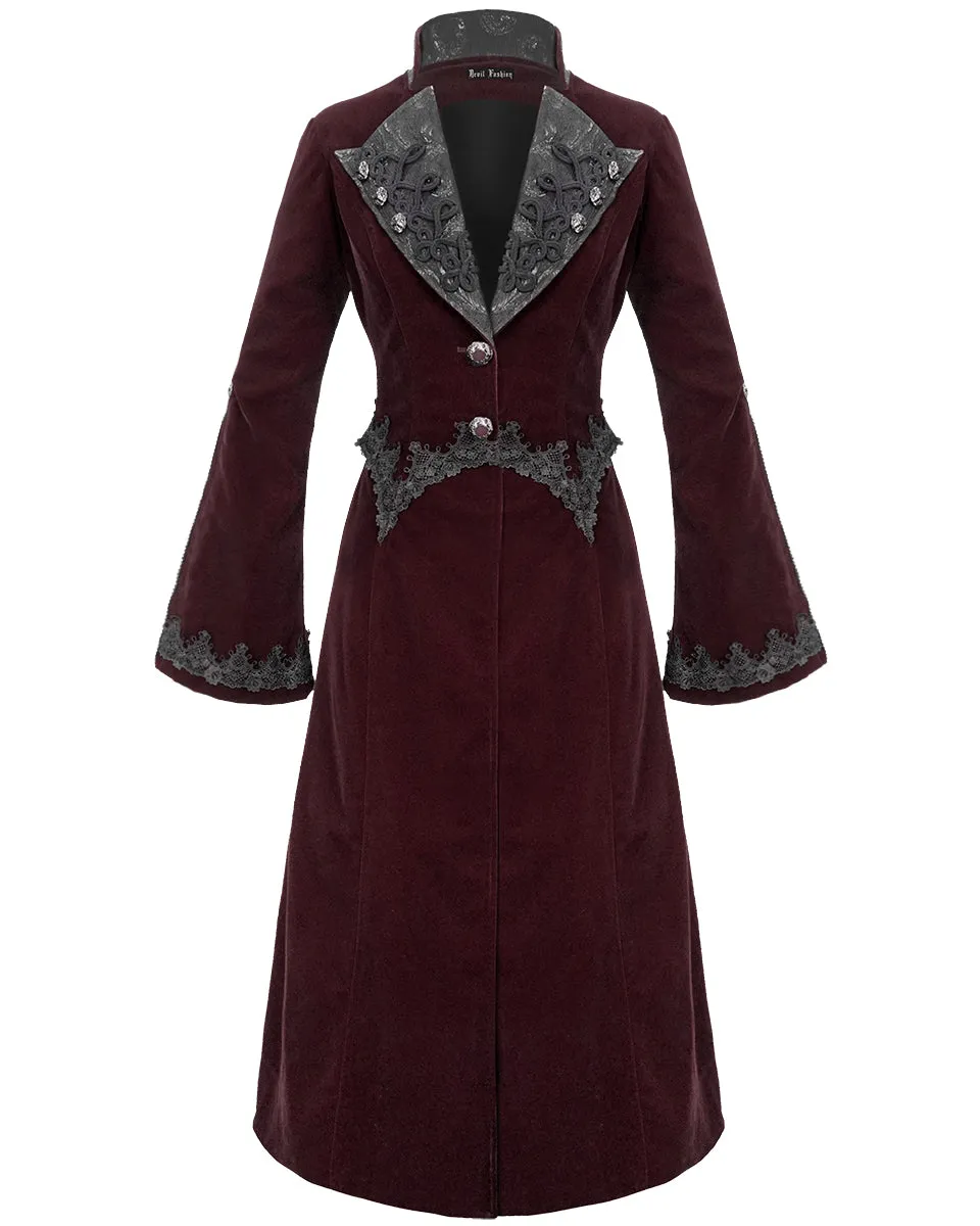 Devil Fashion Death Of Seasons Womens Long Gothic Coat - Red Velvet