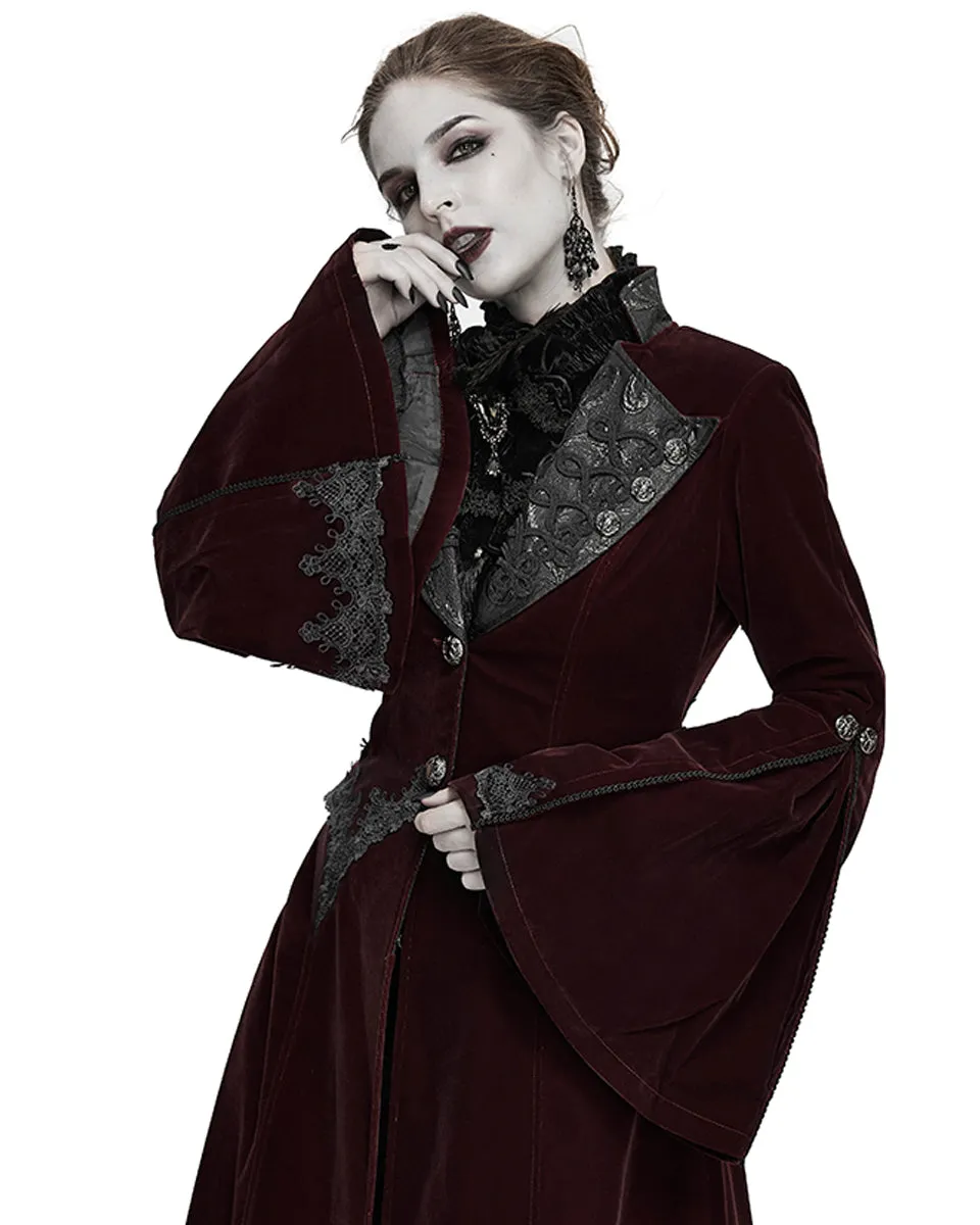 Devil Fashion Death Of Seasons Womens Long Gothic Coat - Red Velvet