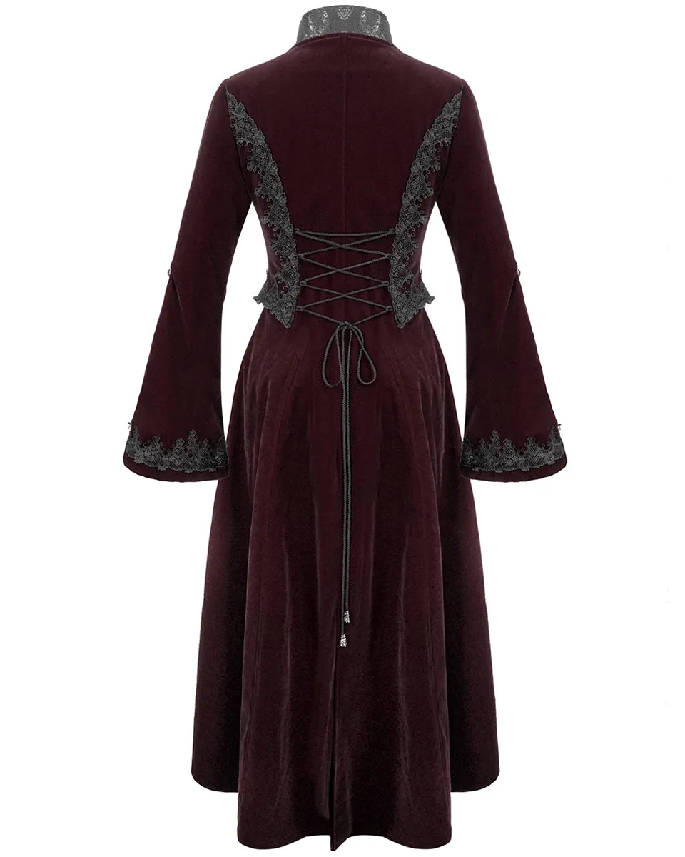 Devil Fashion Death Of Seasons Womens Long Gothic Coat - Red Velvet