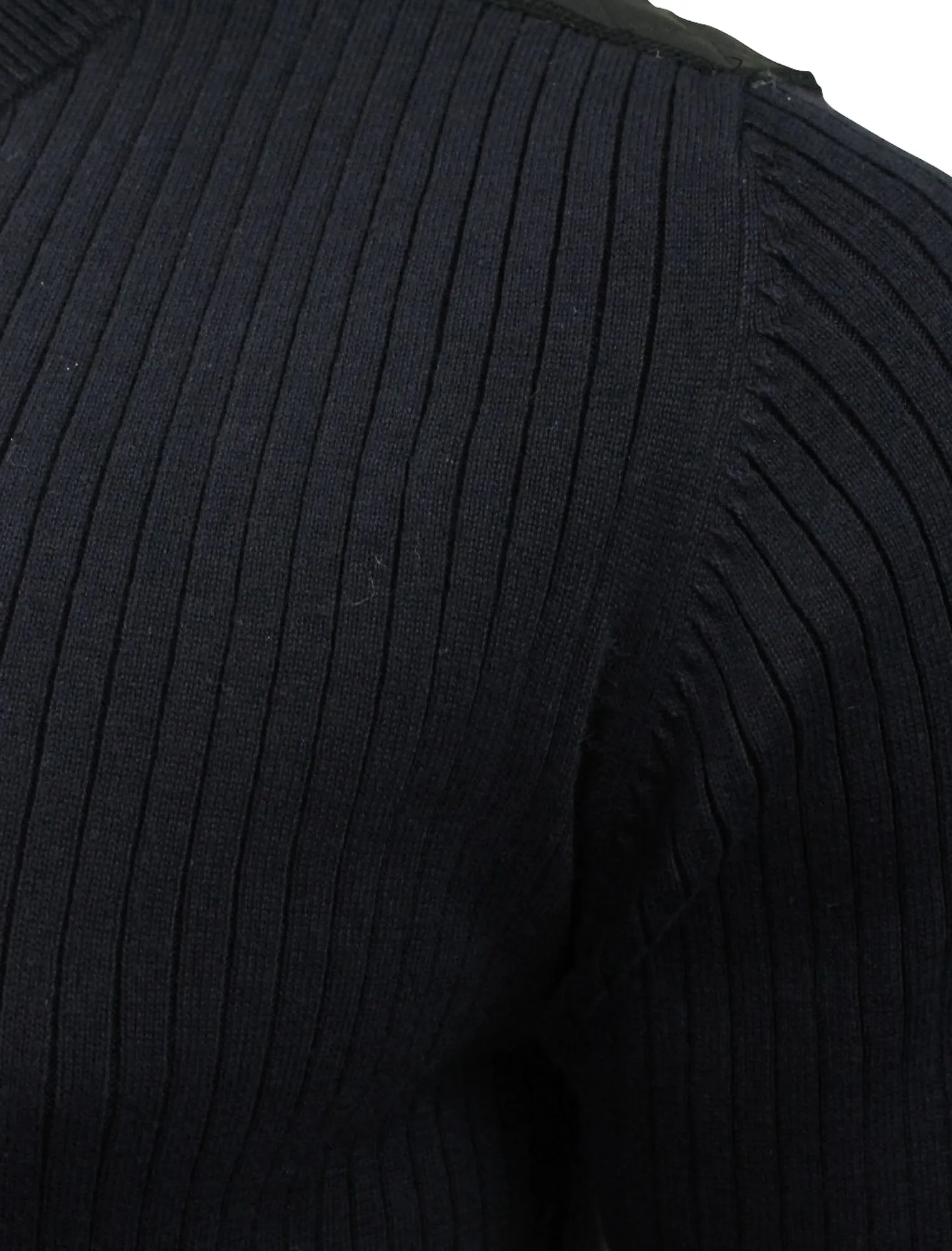 Dissident Julian navy leather shoulder v neck jumper