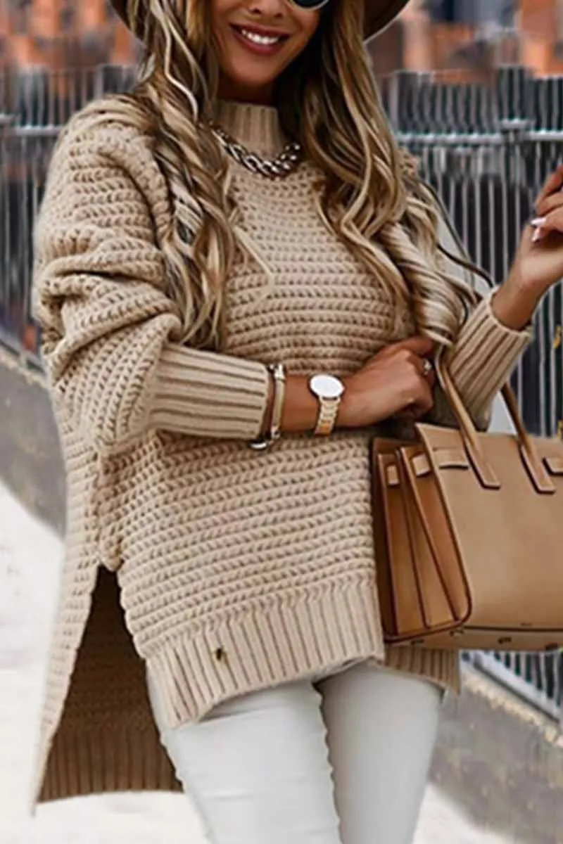 Dunnmall Half-high Neck Drawstring Knit Sweater
