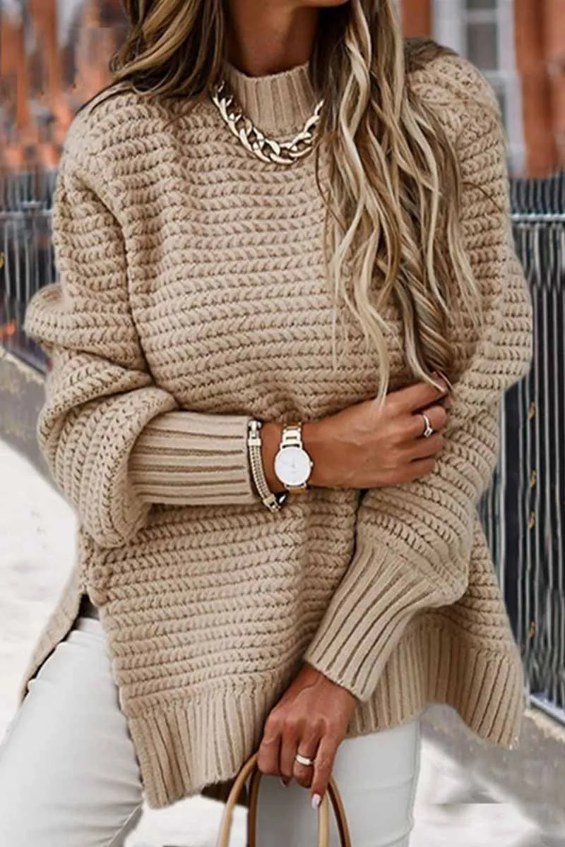 Dunnmall Half-high Neck Drawstring Knit Sweater
