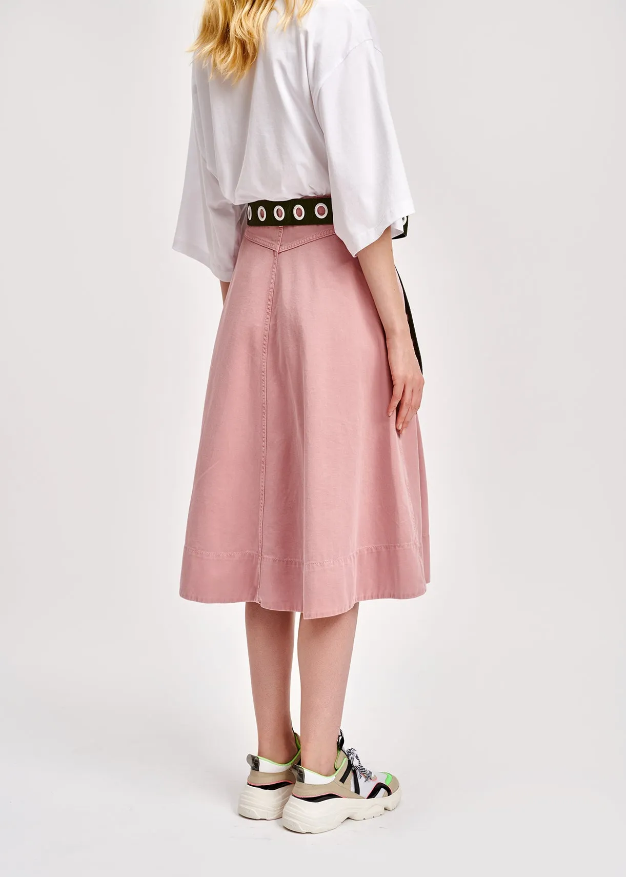 Dusty pink cotton pleated midi skirt