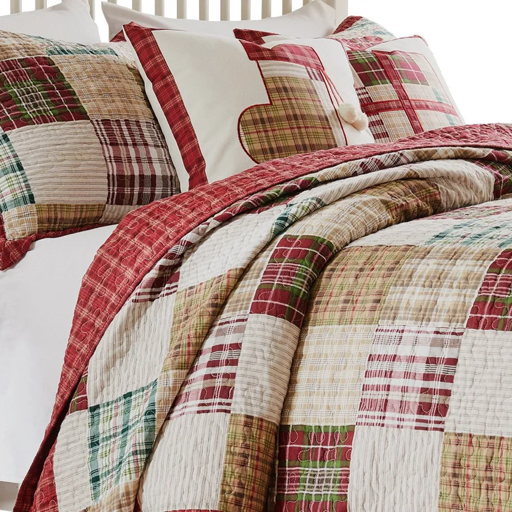 Evi 3pc Cal King Quilt and Pillow Sham Set, Plaid Pattern, Multicolor By Casagear Home