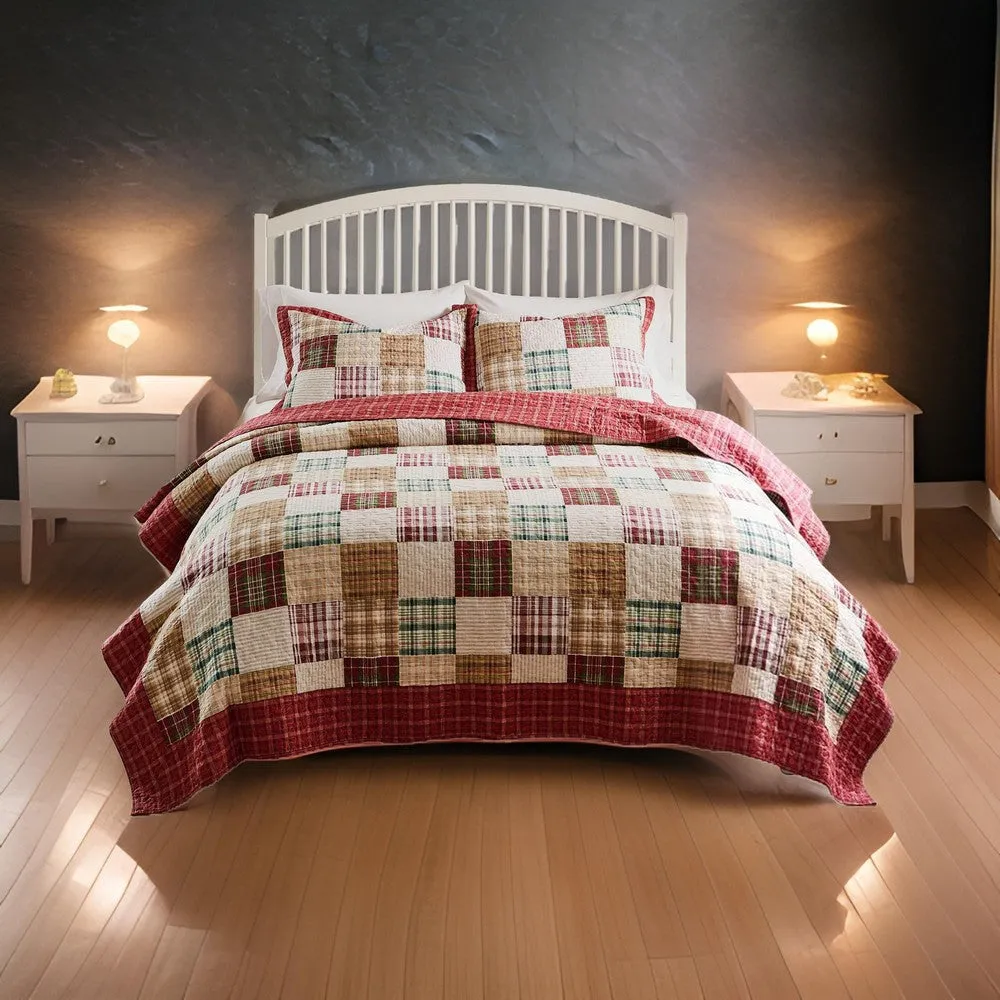 Evi 3pc Cal King Quilt and Pillow Sham Set, Plaid Pattern, Multicolor By Casagear Home