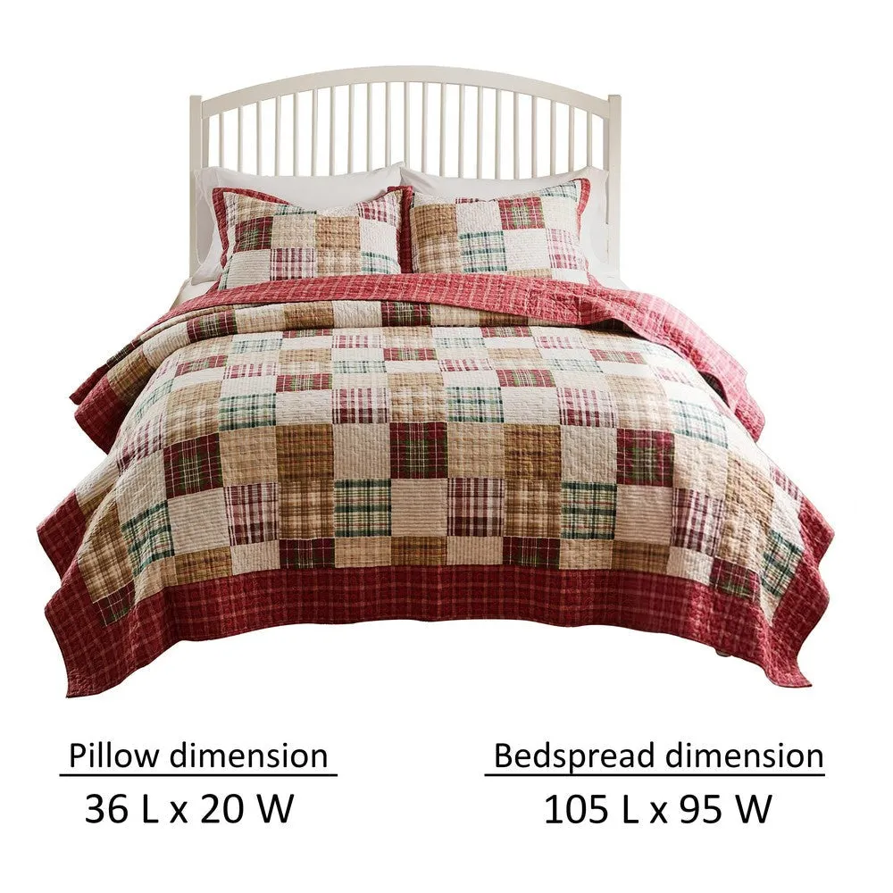 Evi 3pc Cal King Quilt and Pillow Sham Set, Plaid Pattern, Multicolor By Casagear Home