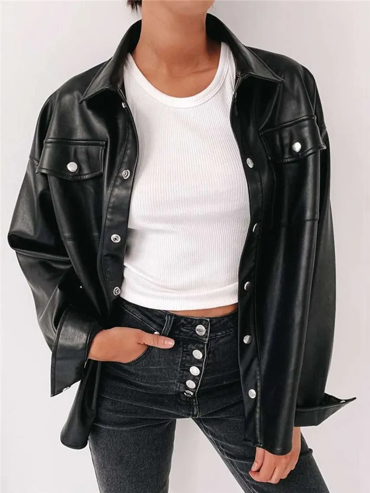 Fashionkova  2022 Streetwear Black PU Women Leather Jacket Autumn Coat  Women Jacket Esthetic Gothic Vintage Outfits Fashion Tops