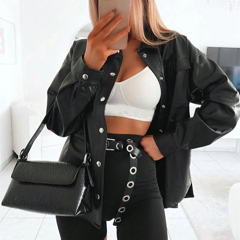 Fashionkova  2022 Streetwear Black PU Women Leather Jacket Autumn Coat  Women Jacket Esthetic Gothic Vintage Outfits Fashion Tops