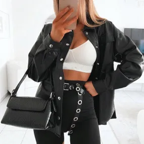 Fashionkova  2022 Streetwear Black PU Women Leather Jacket Autumn Coat  Women Jacket Esthetic Gothic Vintage Outfits Fashion Tops