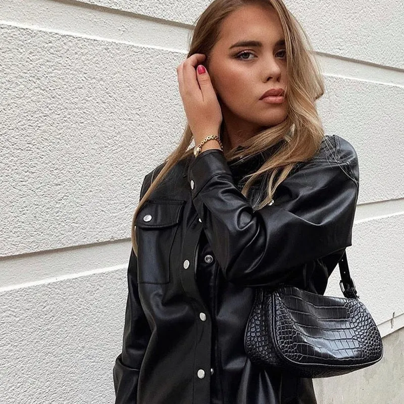 Fashionkova  2022 Streetwear Black PU Women Leather Jacket Autumn Coat  Women Jacket Esthetic Gothic Vintage Outfits Fashion Tops