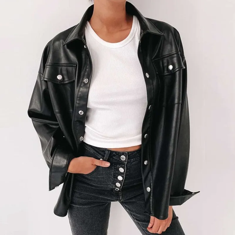 Fashionkova  2022 Streetwear Black PU Women Leather Jacket Autumn Coat  Women Jacket Esthetic Gothic Vintage Outfits Fashion Tops