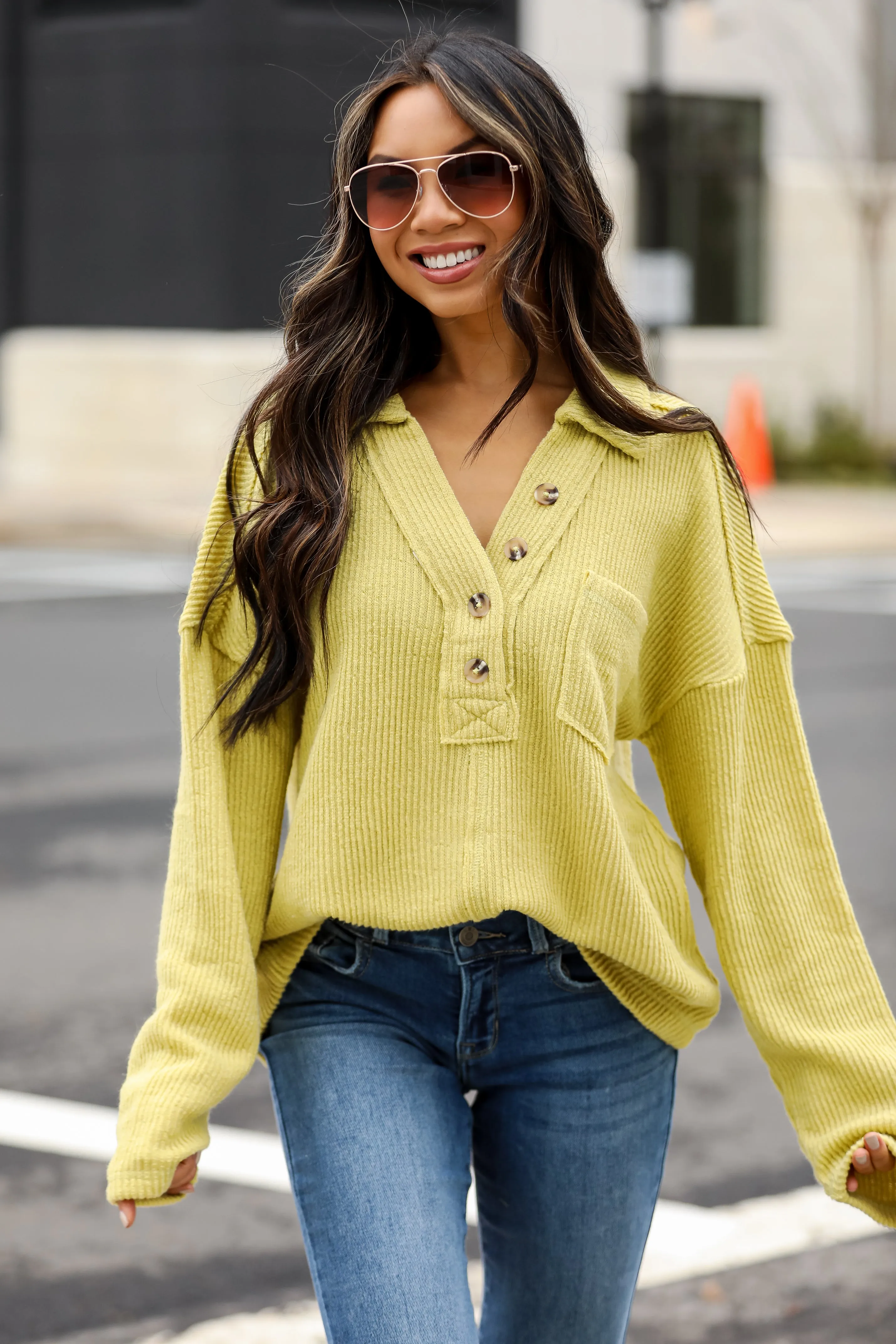 FINAL SALE - Alice Collared Henley Knit Top - DOORBUSTER