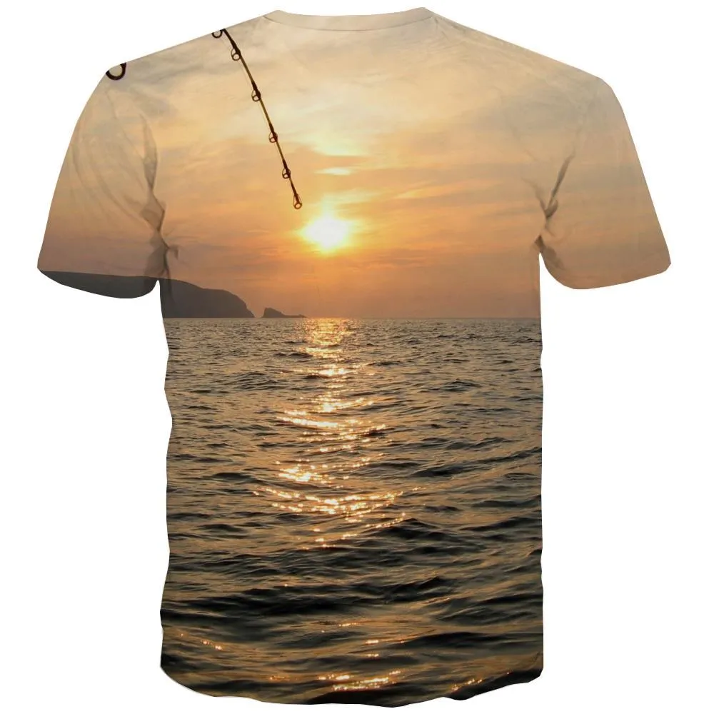 fishing T-shirt Men fish T-shirts Graphic sea Tshirt Anime sun Shirt Print