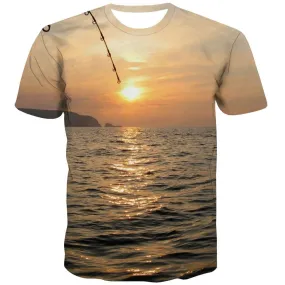fishing T-shirt Men fish T-shirts Graphic sea Tshirt Anime sun Shirt Print