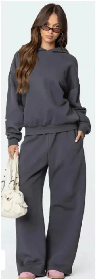 Fleece Hoodie and Casual Sports Suit Set for Plus Sizes