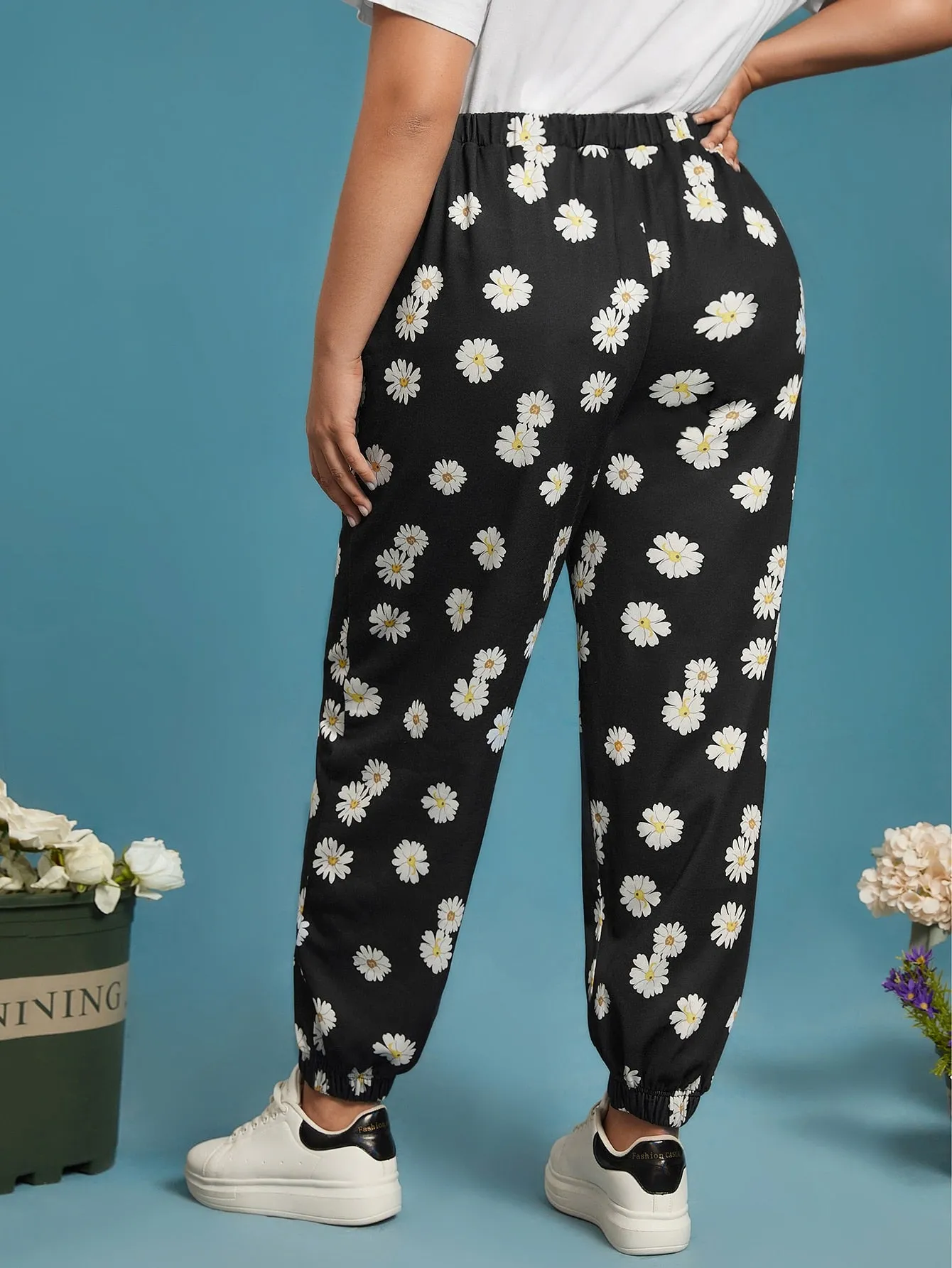 Floral Drawstring High Waist Long Plus Size Sweatpants