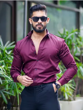 Formy Dark Wine Berry Regular Fit Luxury Satin Shirt For Men's