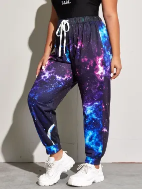 Galaxy Drawstring Long Plus Size Sweatpants
