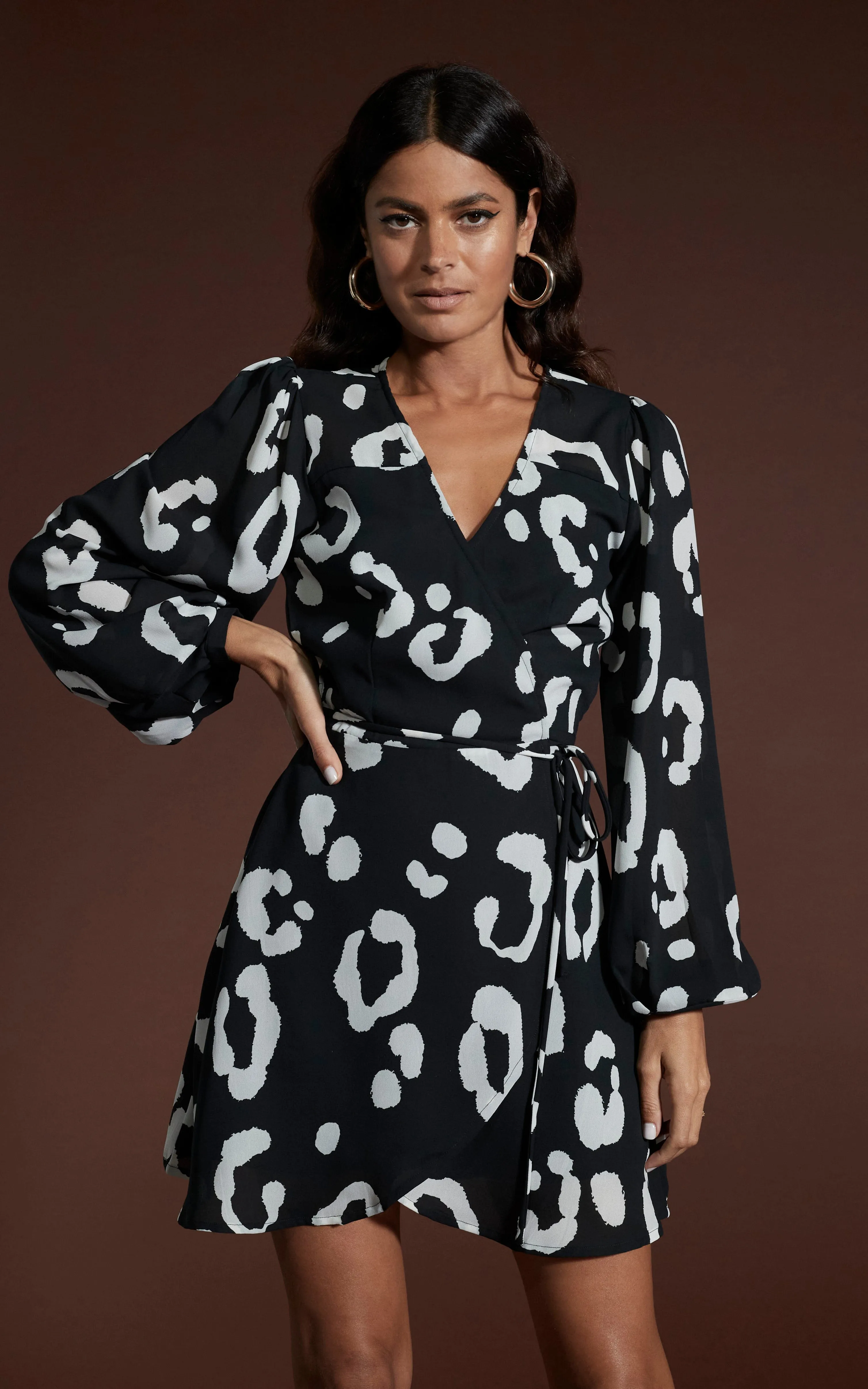 Ginger Mini Wrap Dress In Oversized Mono Leopard