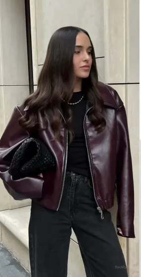 Girlary 2024 New Leaher Jackets Women's Jaqueta Feminina Streetwear ins Outwear Casaco Feminino Vermelho Couro Coat Black