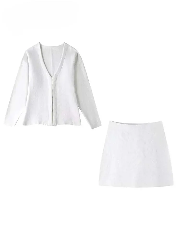 Girlary Knit Mini Chic Skirt Sets Women 2 Pieces Knit Coat Jacket Women Sweater Suits Two Piece Set Outfit Streetwear Clothing