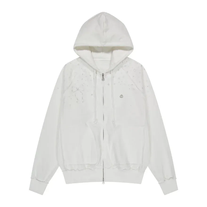 Girlary Streetwear Hoodies Coat 2024 Women Clothing Hooded Zipper Bow Print Sweet Jackets Y2k Tops Casual Fashion Sweatshirts Ropa Mujer