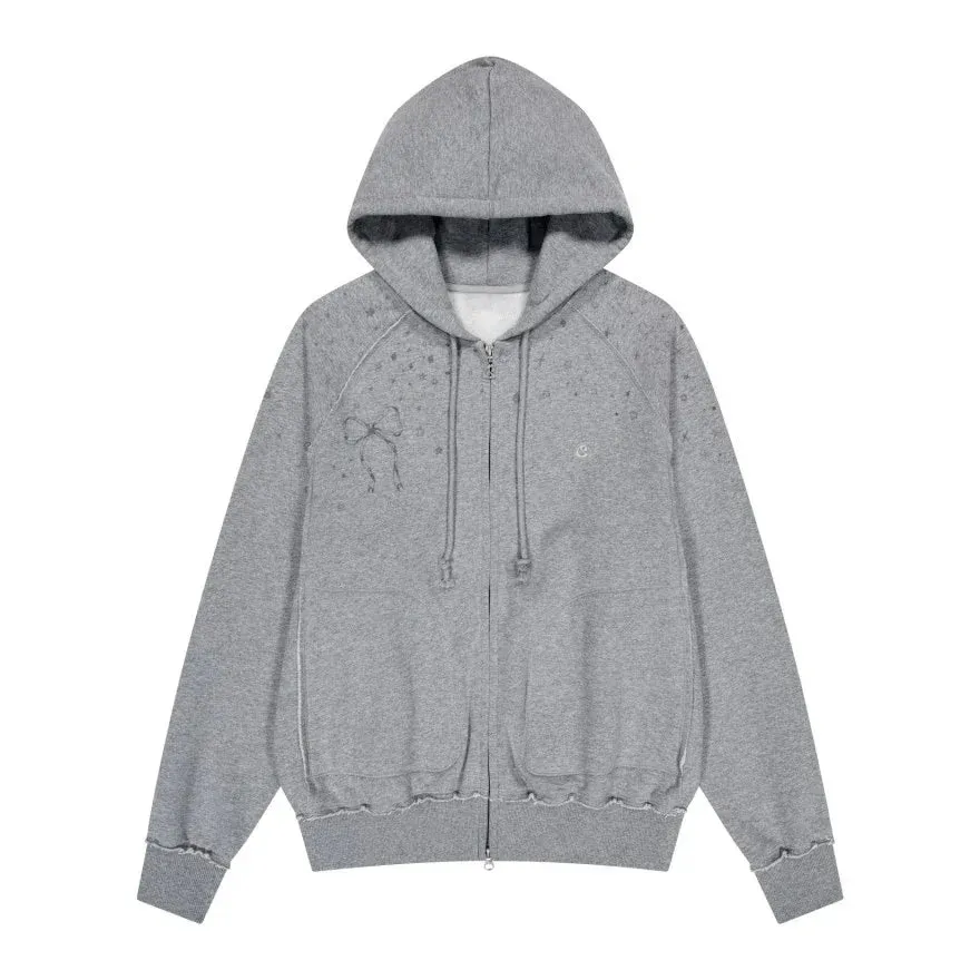 Girlary Streetwear Hoodies Coat 2024 Women Clothing Hooded Zipper Bow Print Sweet Jackets Y2k Tops Casual Fashion Sweatshirts Ropa Mujer