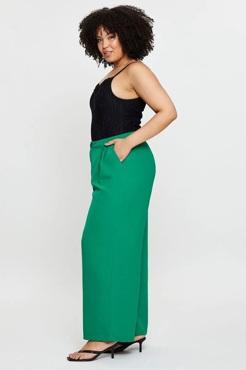 Green Wide Leg Pants High Waist Waist Tie