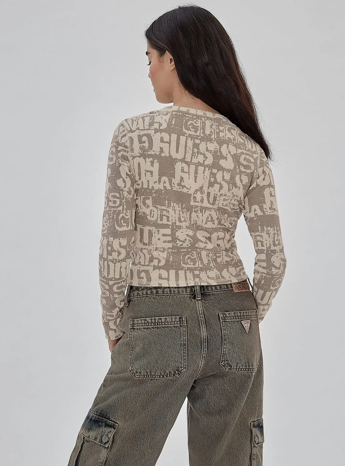 Guess Originals Beige Waffle Knit Top