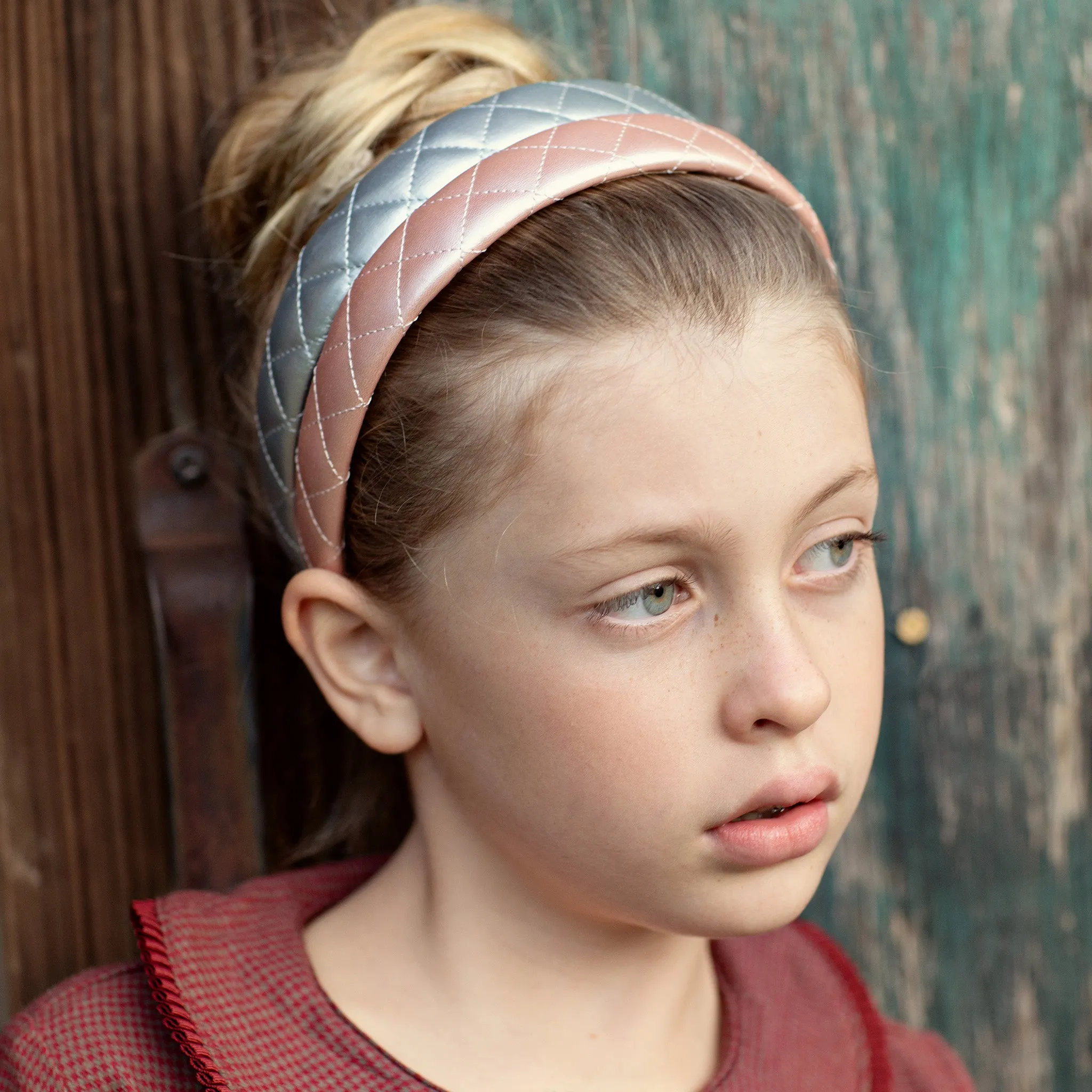 Halo Luxe Ella Quilted Leather Headband - Rose Shimmer