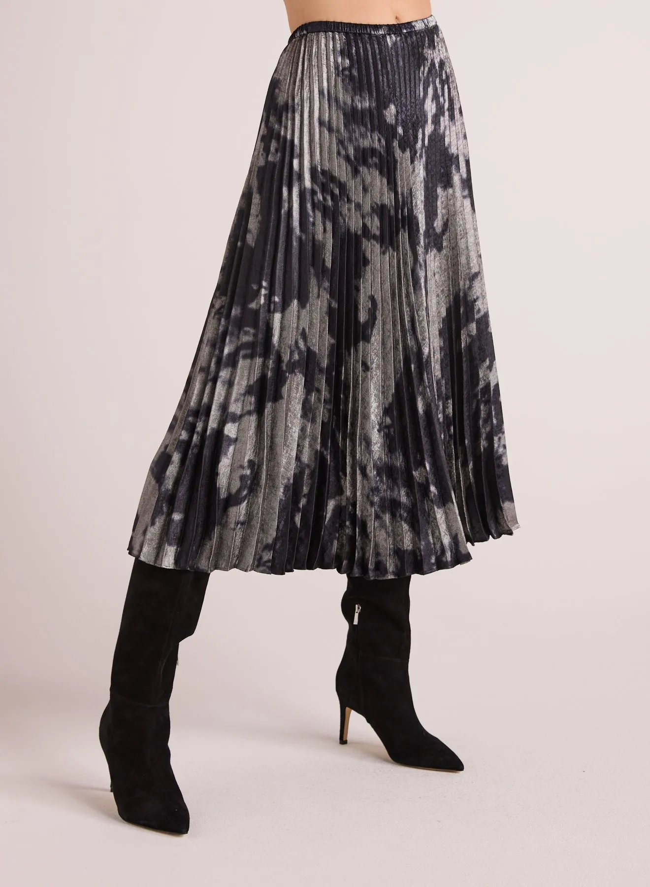 Hand Pleated Midi Skirt - Silver Dye Print