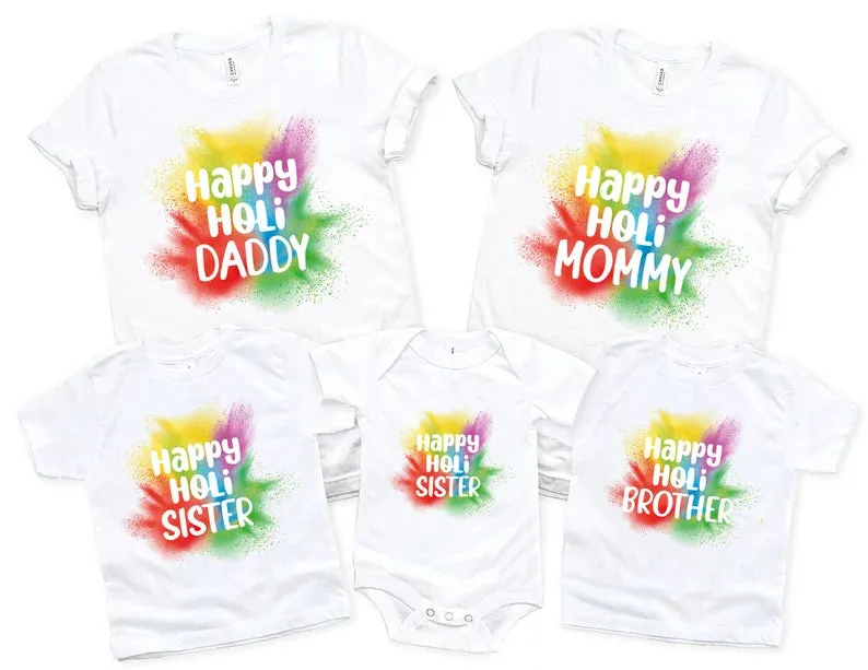 Happy Holi Family T-Shirt Personalized