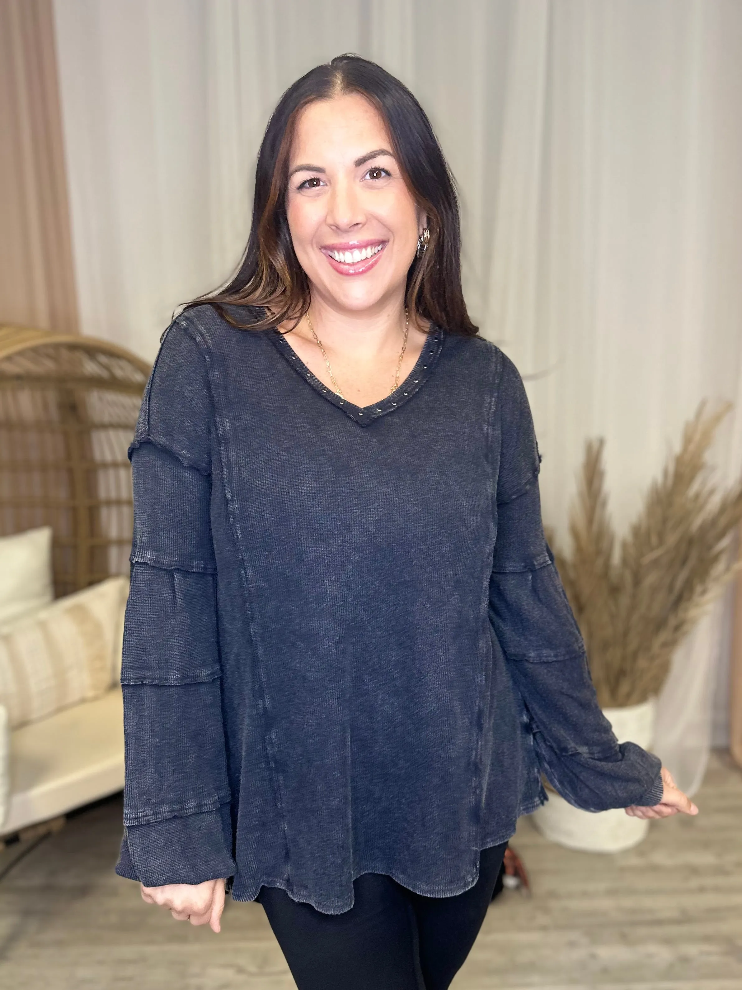 Heathered Boho By Easel Miles Away Tunic Top - Black