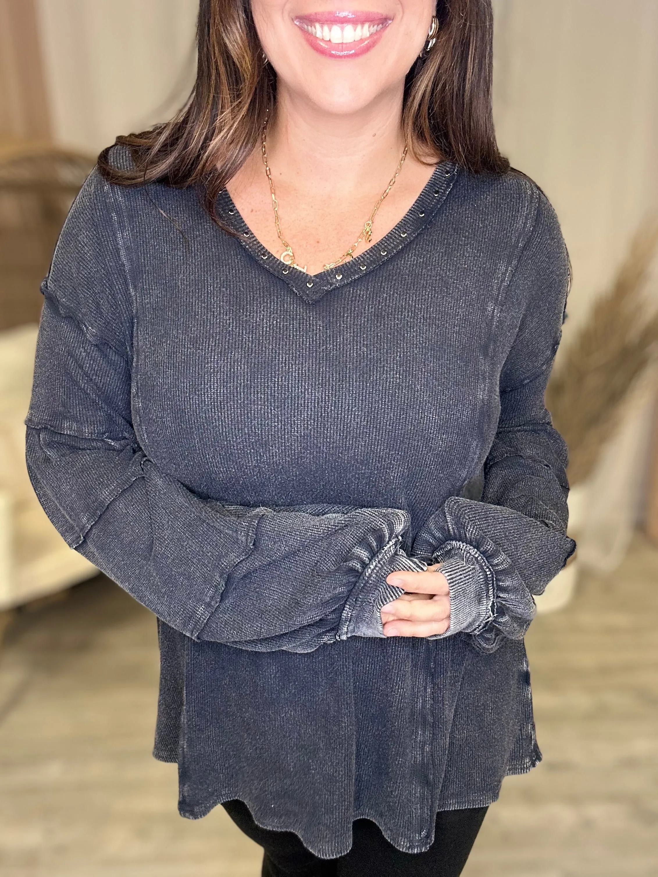 Heathered Boho By Easel Miles Away Tunic Top - Black