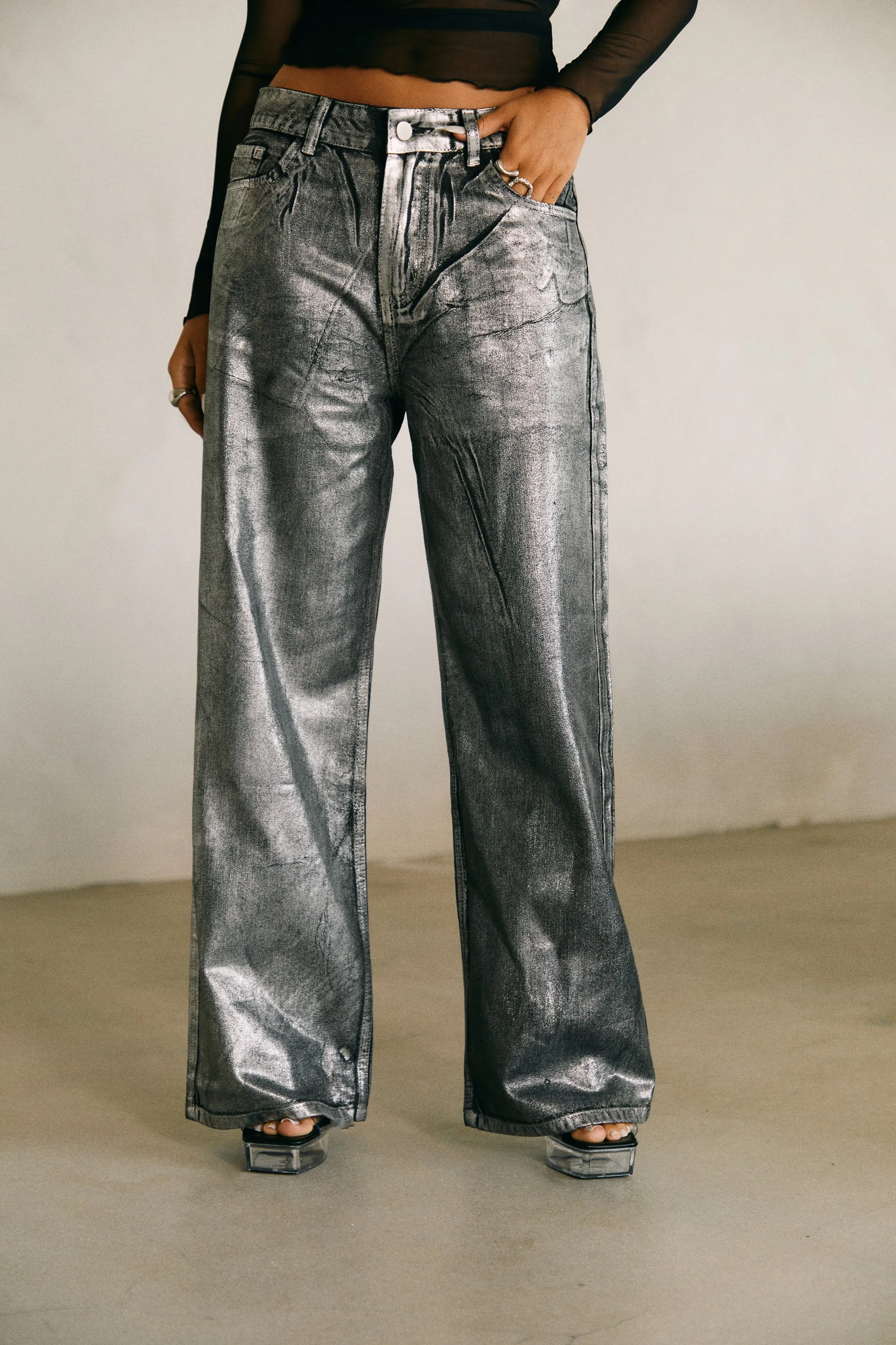 Her Moment High Waist Pant - Black Silver