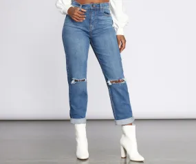 High Rise Distressed Mom Jeans