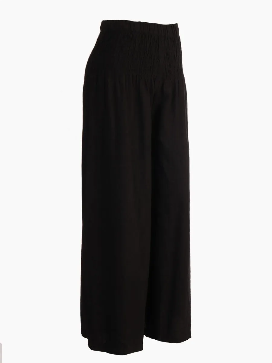 High Waist Linen Palazzo Pants - Black