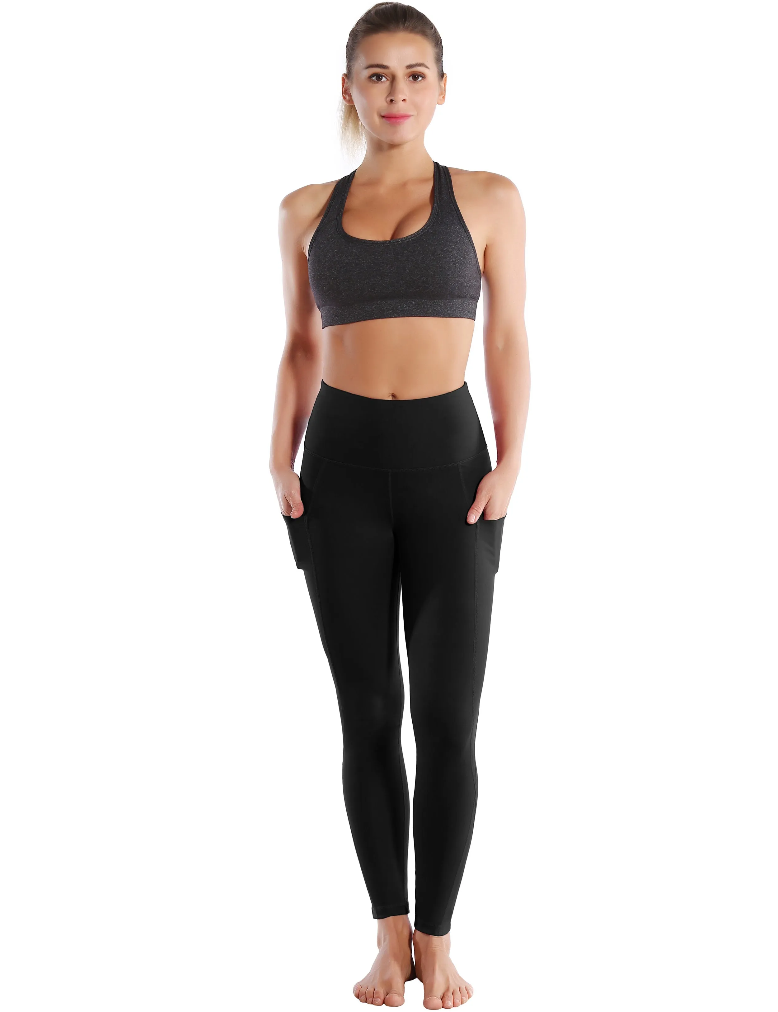 High Waist Side Pockets Biking Pants jetblack_Biking