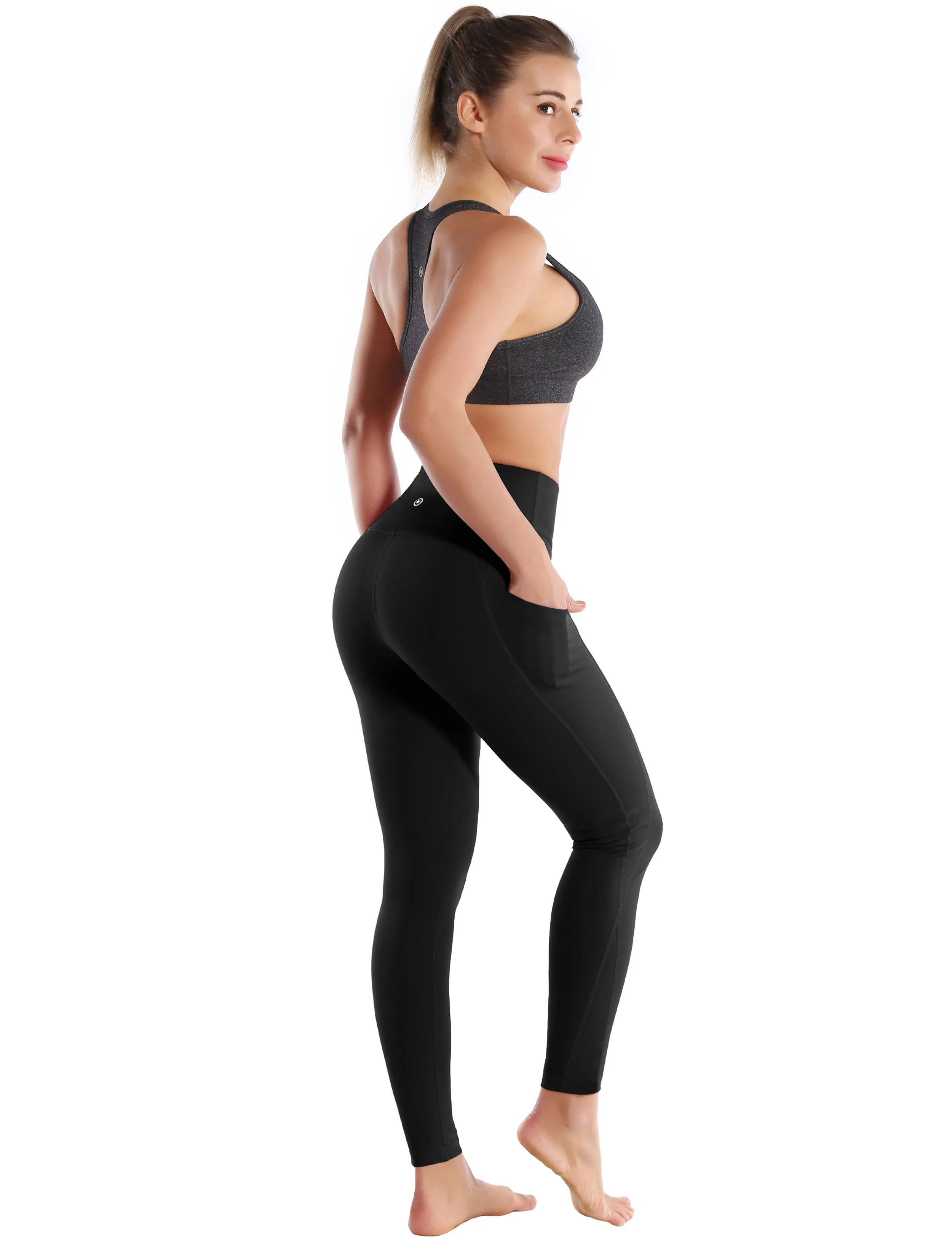 High Waist Side Pockets Biking Pants jetblack_Biking