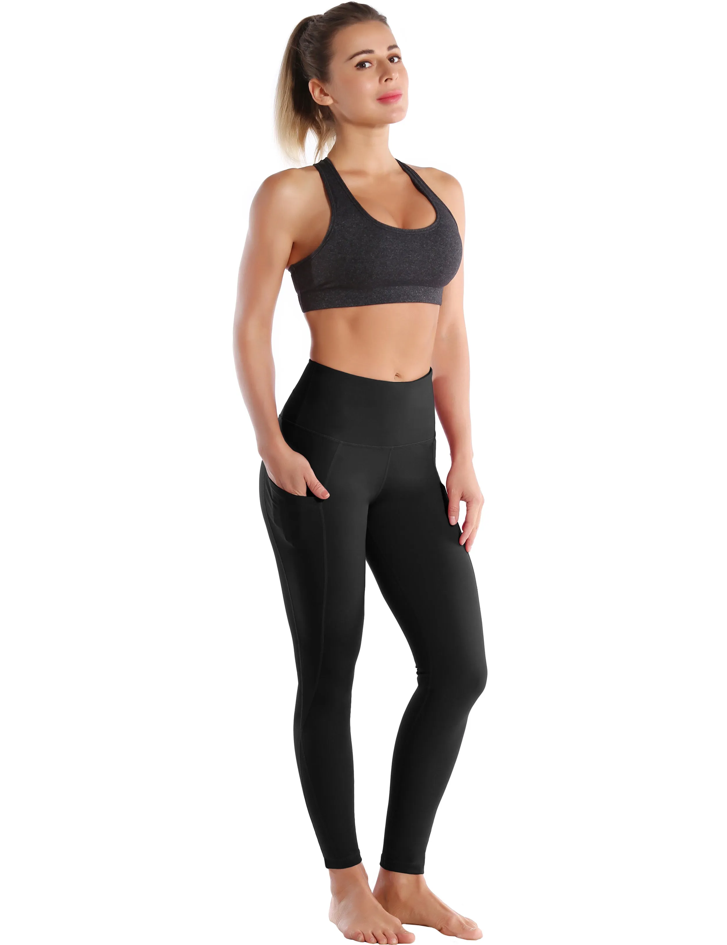 High Waist Side Pockets Biking Pants jetblack_Biking