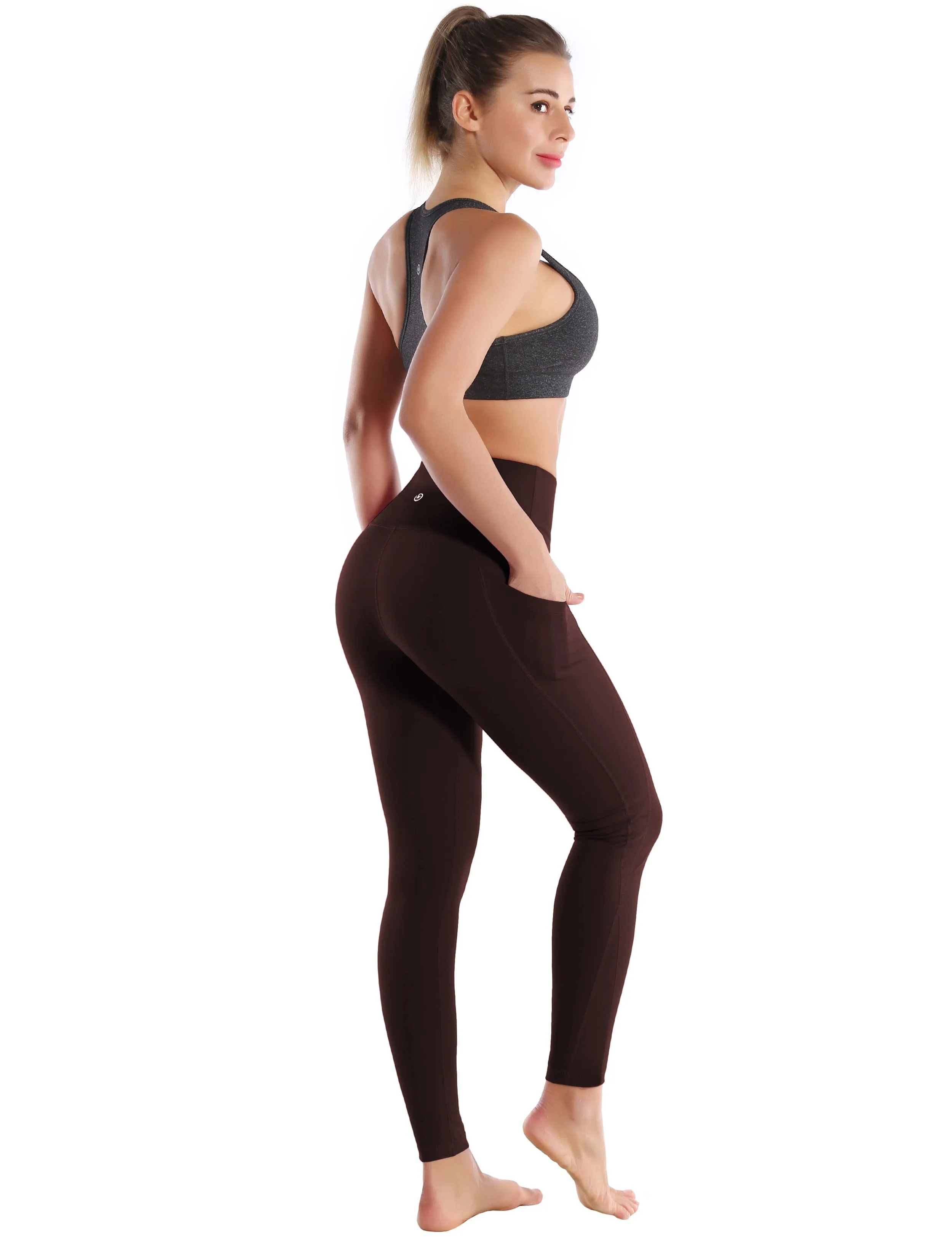 High Waist Side Pockets Yoga Pants mahoganymaroon_yoga
