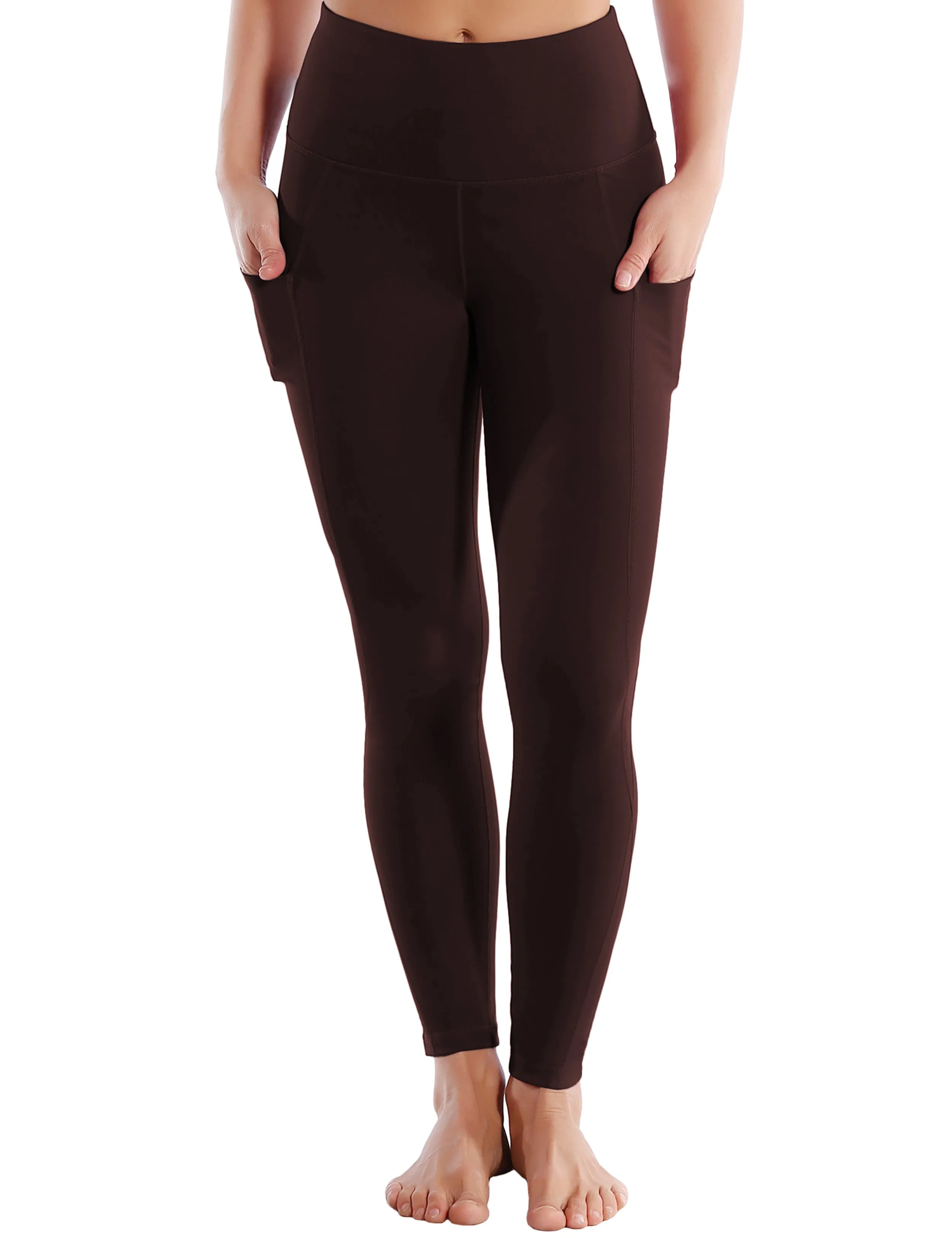 High Waist Side Pockets Yoga Pants mahoganymaroon_yoga