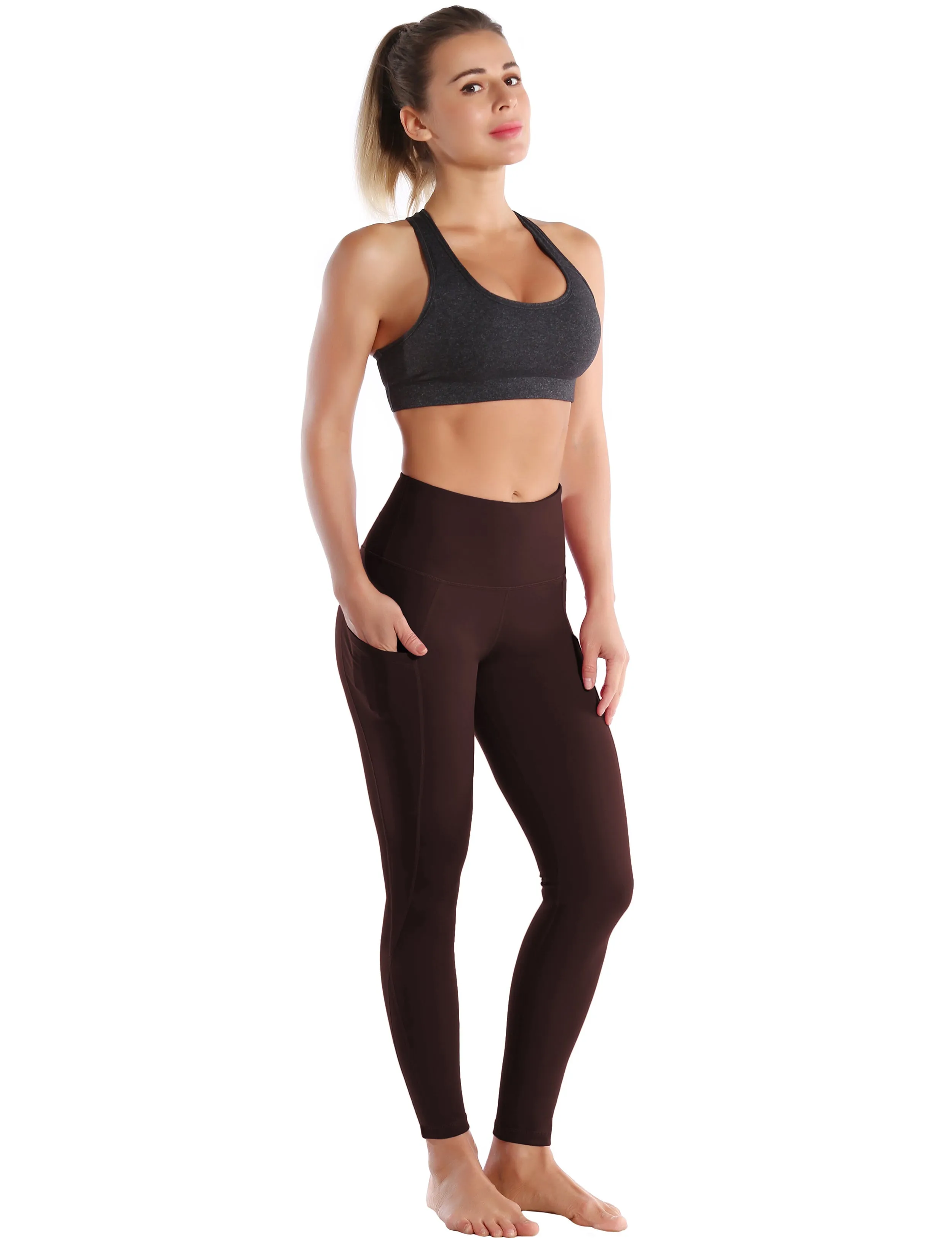 High Waist Side Pockets Yoga Pants mahoganymaroon_yoga