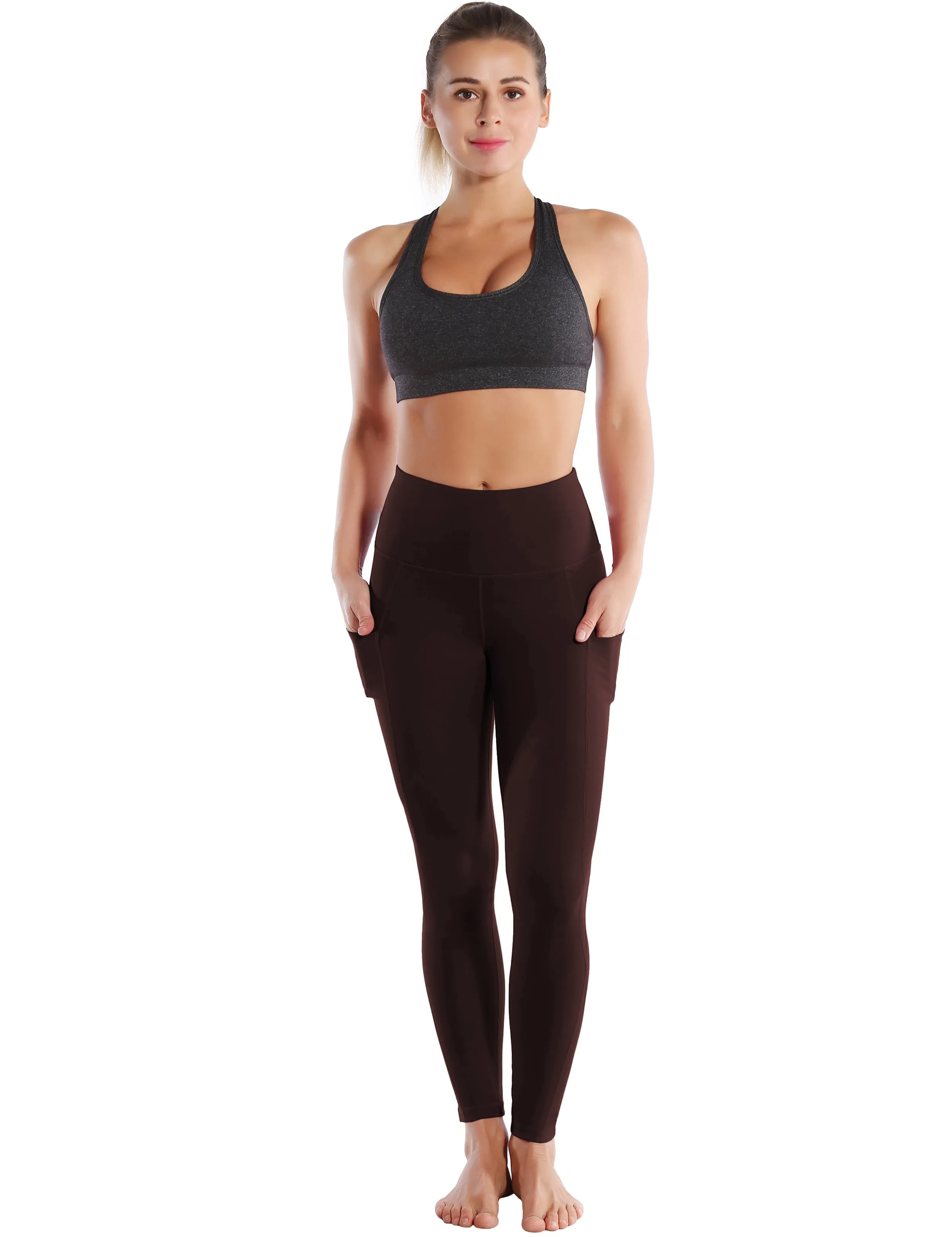 High Waist Side Pockets Yoga Pants mahoganymaroon_yoga